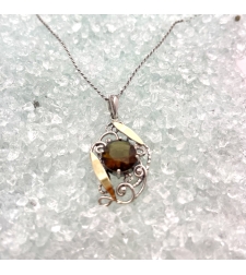 Antique style silver pendant with gold inlay in smokey gold