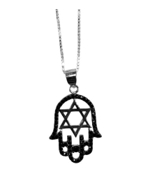 Hamsa / Star of David pendant inlaid with black zircons