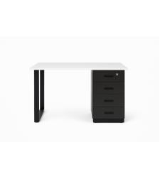 שולחן משרדי לבן עם ארגז מגירות שחור