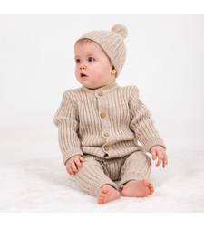 חליפה סרוגה פסים  - בז