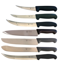A set of 7 professional chef butcher kitchen knives herculesteel classic