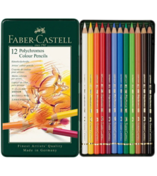 סט עפרונות צבע על בסיס שמן קופסת פח – 12 עפרונות Faber-Castell Polychromos
