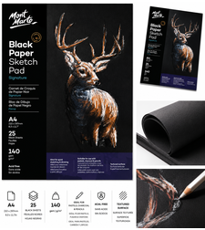 בלוק נייר סקיצה שחור 140 גרם 25 דפים Mont Marte Black Paper Sketch Pad Signature A4