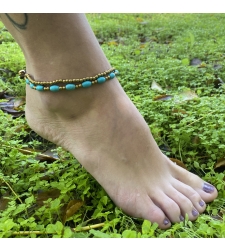 Double beaded anklet - turquoise