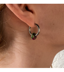 Silver plated hoop earrings with a stone bead - green purple