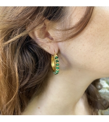 Gold-plated hoop earrings with malachite and brass beads