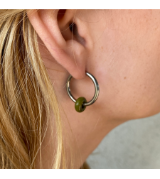 Silver plated hoop earrings with a stone bead - india green