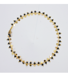 Gold-plated anklet with black beads