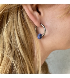 Silver plated hoop earrings with a stone bead - sky blue