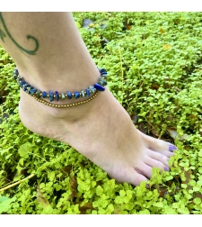 Double beaded anklet - lapis