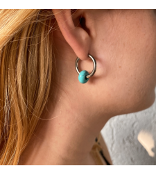 Silver plated hoop earrings with a stone bead - turquoise