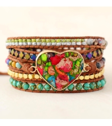 Big Center Stone Heart Inspirational Wrap Bracelet