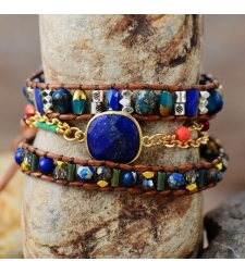 Natural Stones Quartz Beaded Leather Wrap Bracelets