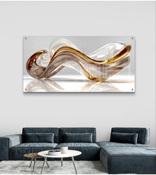 זרימת ענבר – תמונת זכוכית אבסטרקט עם סרט זכוכית ענברי ונגיעות זהב | GL9222