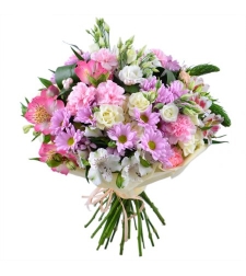 Purple bouquet of roses, alstroemeria and lisianthus #1