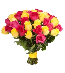 Bouquet of yellow and pink roses