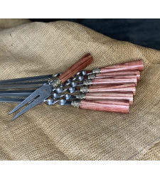 מארז עור שיפודי נירוסטה כולל מזלג להורדת בשר