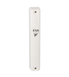 White Plastic Mezuzah With Rubber Cork 12 Cm- With Silver Shin