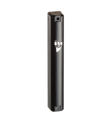 Plastic Black Mezuzah With Rubber Cork 12 Cm- With Silver Shin