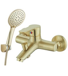 ברז אמבטיה סוללה כולל מזלף וצינור איכותי זהב מוברש