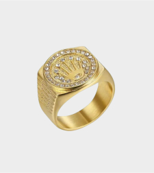 טבעת כתר עם זירקונים נוצצים - זהב