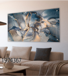 תמונה מעוצבת אבסטרקט בגוון כחול ואפור- למשרד או לסלון מודפסת על זכוכית דגם 1974367