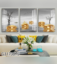 שלישיית תמונות מעוצבות מודפסות על זכוכית לסלון \לובי\משרד  דגם G3170875