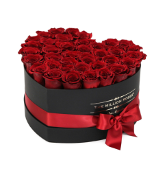 Red roses in heart box #104