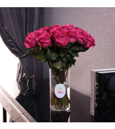 Dark pink roses in a vase