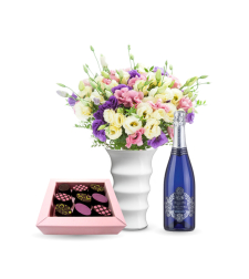 Bouquet of Lisianthus + Perly chocolate + Wine