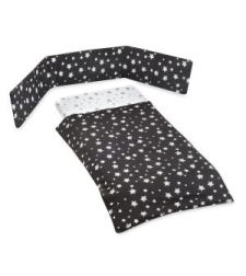 סט קומפלט למיטת תינוק טריקו מודפס כוכבים – שחור