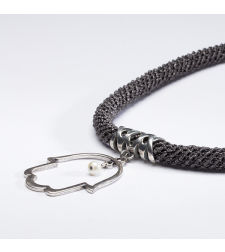 Grey & Silver Hamsa Pendant Necklace | Revaya