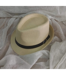 כובע מגבעת פדורה קש שמנת חגורה אבזם סביב
