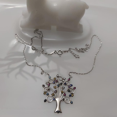 שרשרת עץ החיים צבעונית - גדולה מכסף