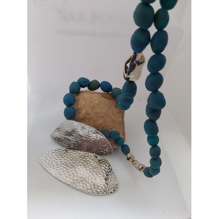 שרשרת אבני פימו טורקיז בשילוב כסף