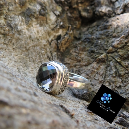 טבעת כסף ריבוע קריסטל