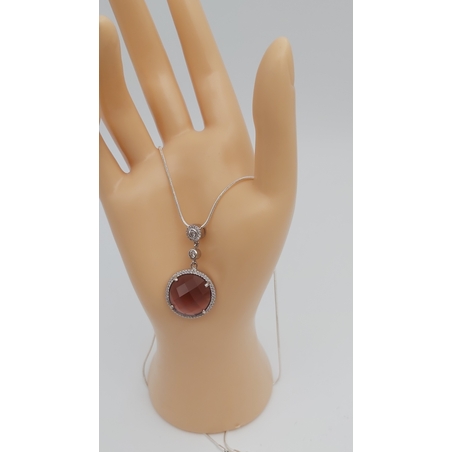 שרשרת כסף , קריסטל סוארווסקי צבע חום