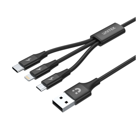 כבל USB לחיבור Type C + Lightning + Micro של חברת UNITEK