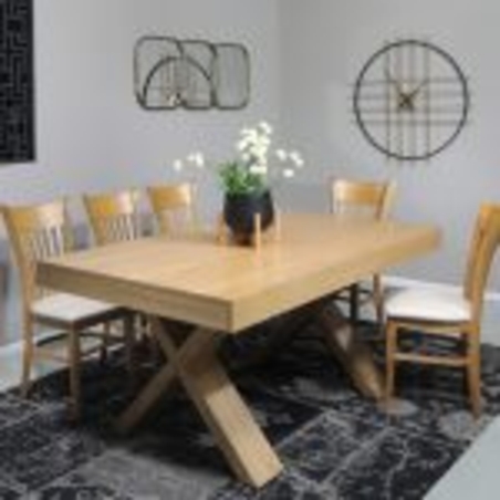 שולחן אוכל דגם איקס גוון אלון טבעי + 6 כסאות