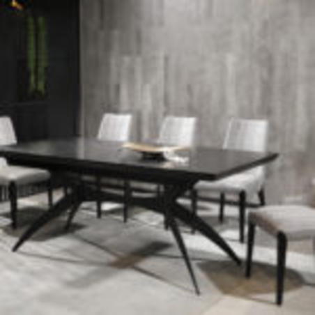 שולחן דגם רום שחור פורניר + 6 כסאות