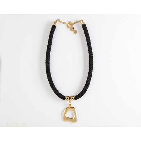 Black & Gold Asymmetric Pendant Necklace | Dana