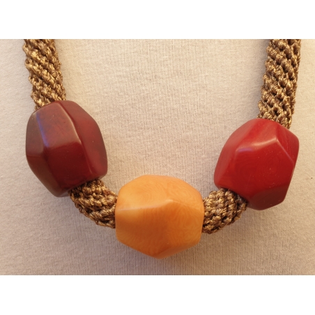 gold / bourdeaux and orange tagoa beads necklace