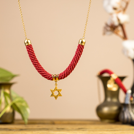 שרשרת מגן דוד לאישה בצבע אדום תליון זהב| דגם ירושלים