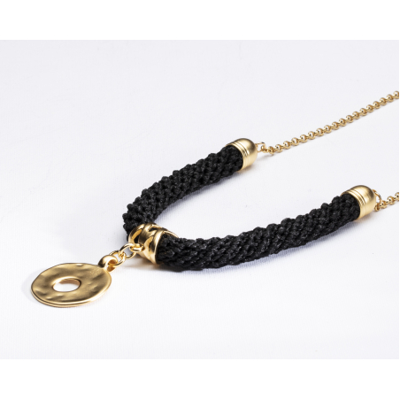 Black & Gold Round Pendant Necklace - Inbar