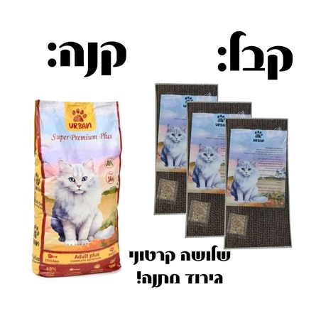 אורבן פלוס לחתולים בוגרים ומניקות- 15 ק