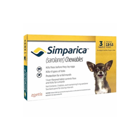 סימפריקה 5 מ”ג לכלבים במשקל 1.3-2.5 ק”ג