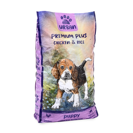 אורבן פרימיום פלוס עוף ואורז לגורים - 15 ק