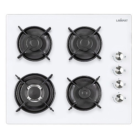 כיריים גז 4 להבות זכוכית לבנה לבמט LAVAMAT דגם LVH66WG-NT