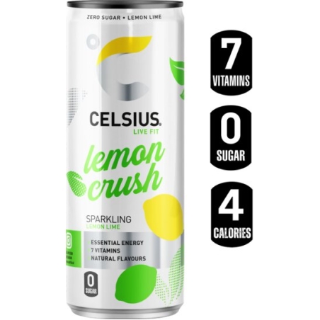 12 יחידות פחיות משקה אנרגיה מבעבע לספורטאים בטעם לימון ליים מבית CELSIUS LIVE FIT - נפח 355 מ''ל