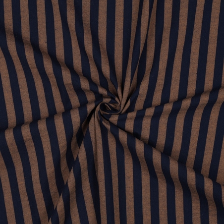 אריג כותנה פסים גווני חום וכחול כהה